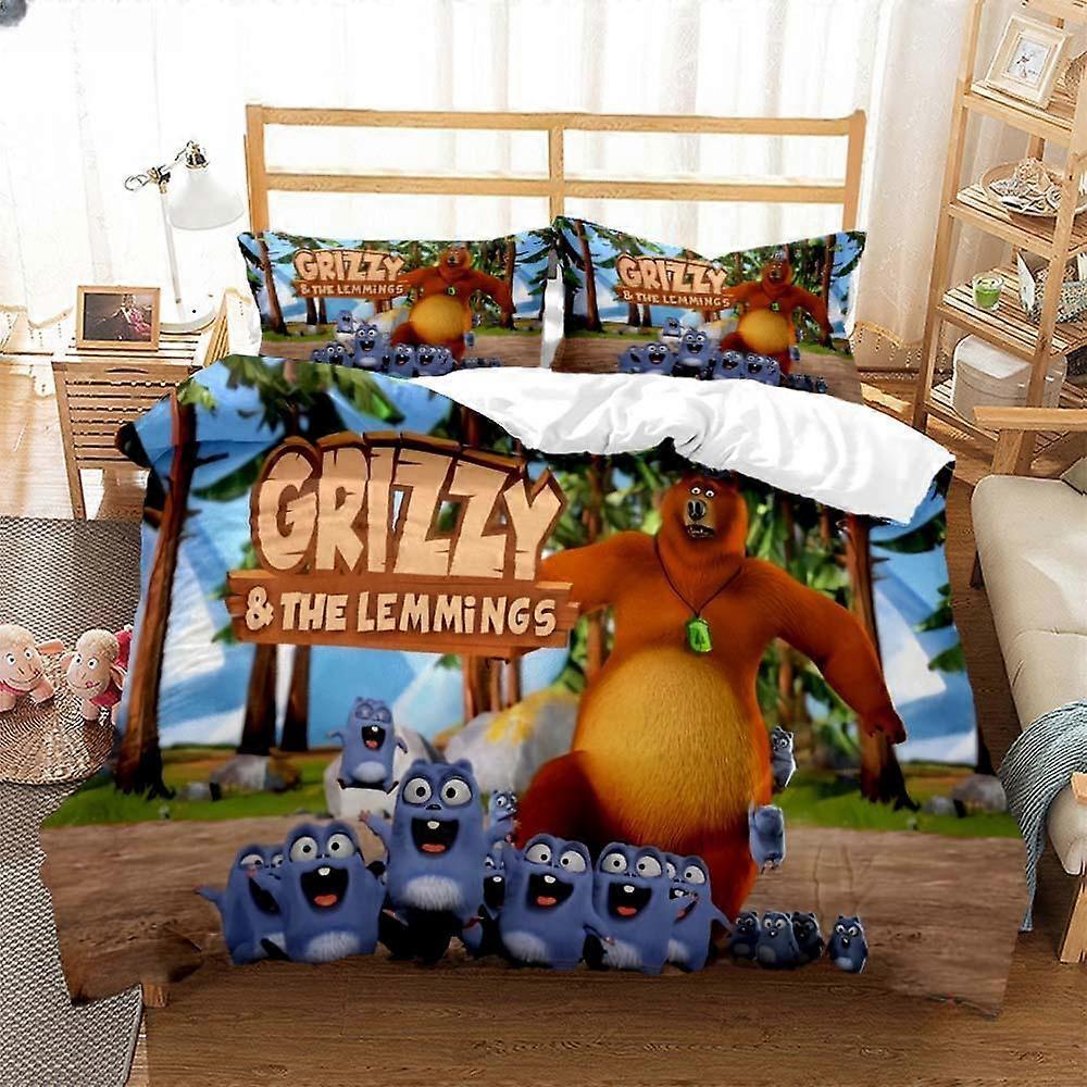 a1522 Lakan Grizzly & The Lemmings Cartoon Anime Påslakan Täcke Sängkläder Set Mjukt Påslakan och Örngott Enkel/Dubbel/Queen/ Säng