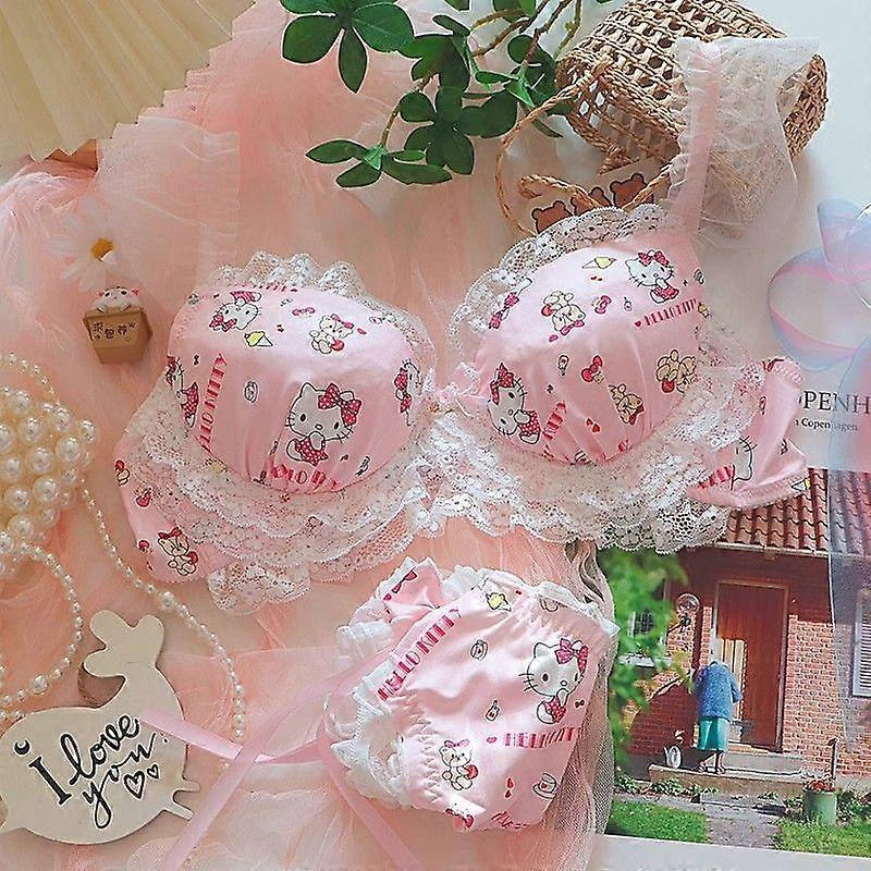 GaiBoSi vaaleanpunainen Hello Kitty Makea Ja Söpö Tyttö Alusvaatteet Rintaliivit &; Pikkuhousut 2 kpl Setit Y2k Lace Edge Seksikäs rinnanympärys Alusvaatteet Rintaliivit