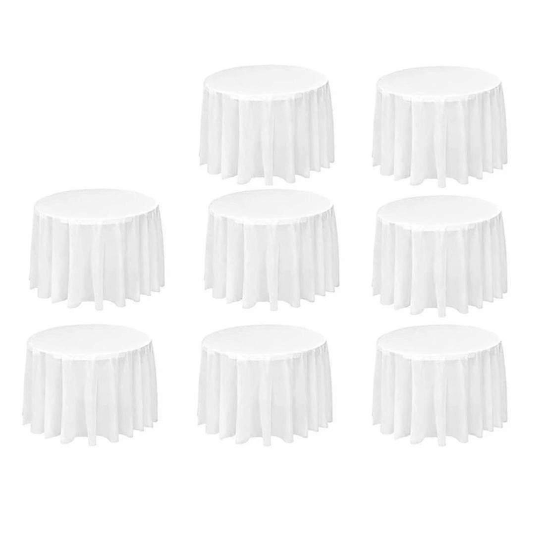 84 Inch White Disposable Round Tablecloth - 8 Pack | Peva Waterproof Plastic Table Covers