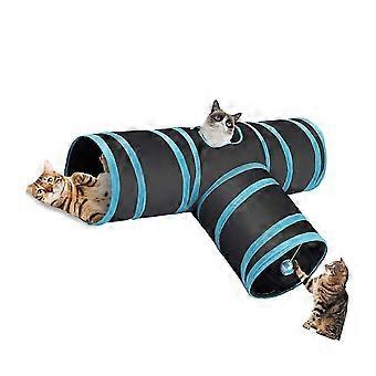 Sammenklappeligt 3-vejs T-formet katterør Kitty Tunnel kattelegetøj med kighul til kat