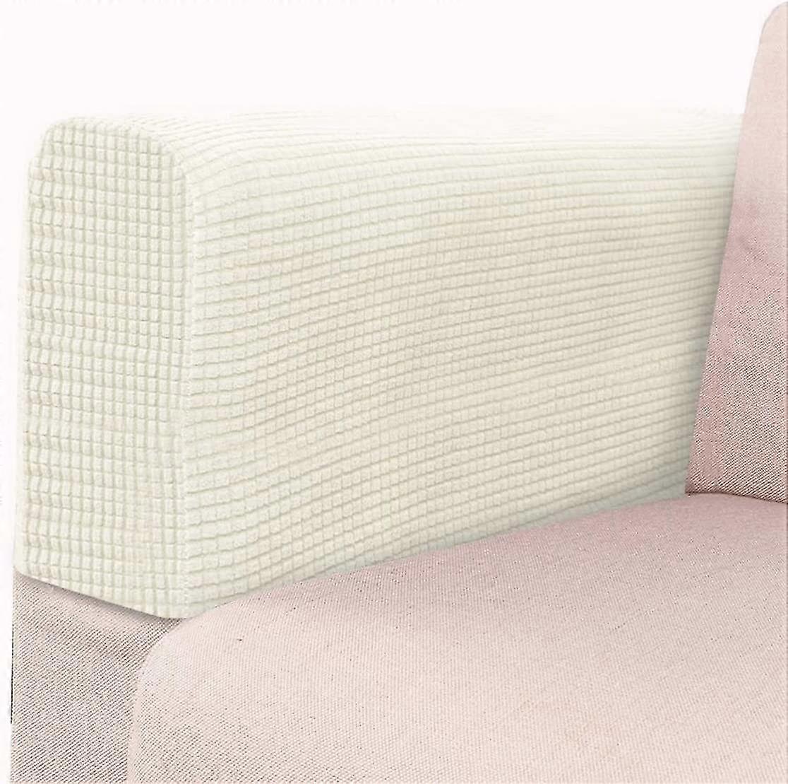 2 Pcs Stretch Fabric Armrest Covers (rice White)