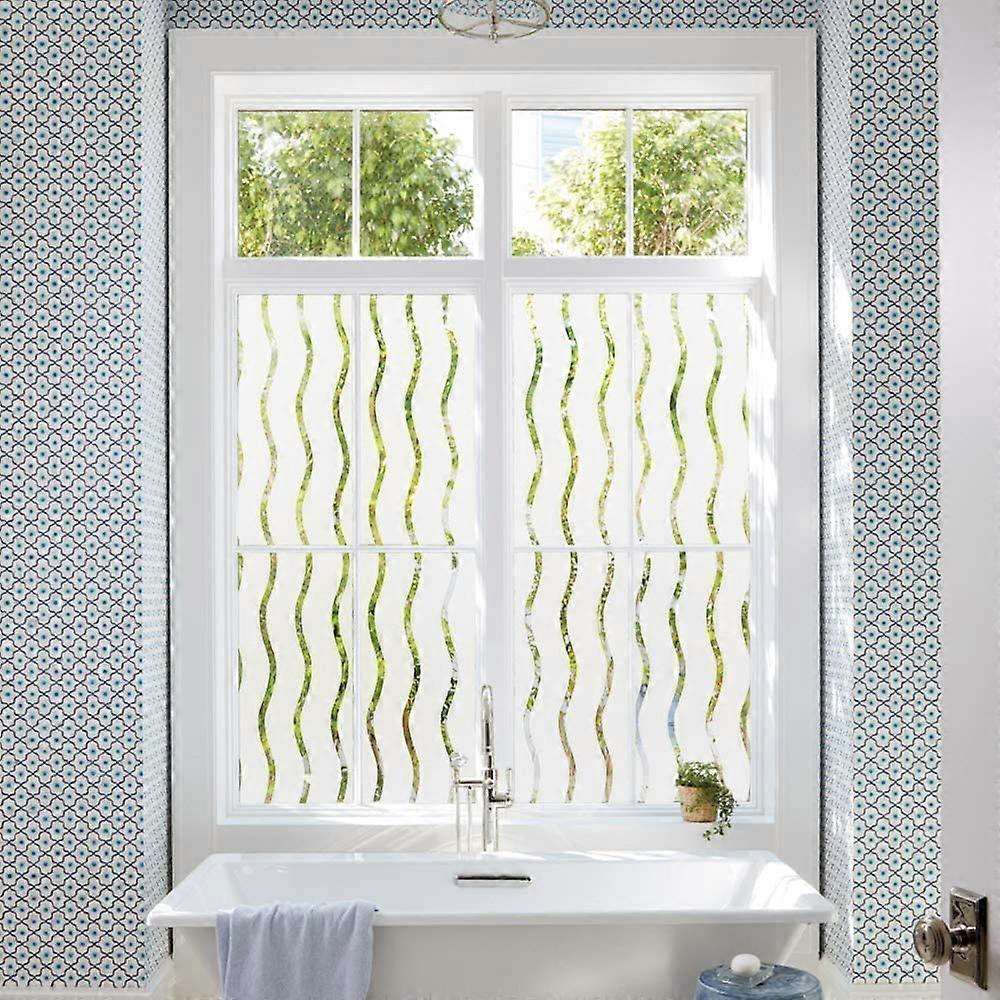 LEMON CLOUD Privacy Window Film Frosted Self Adhesive Window Sticker No Static Glue Cling Opaque Glass Film UV Protection Wave Pattern45x100cmx2