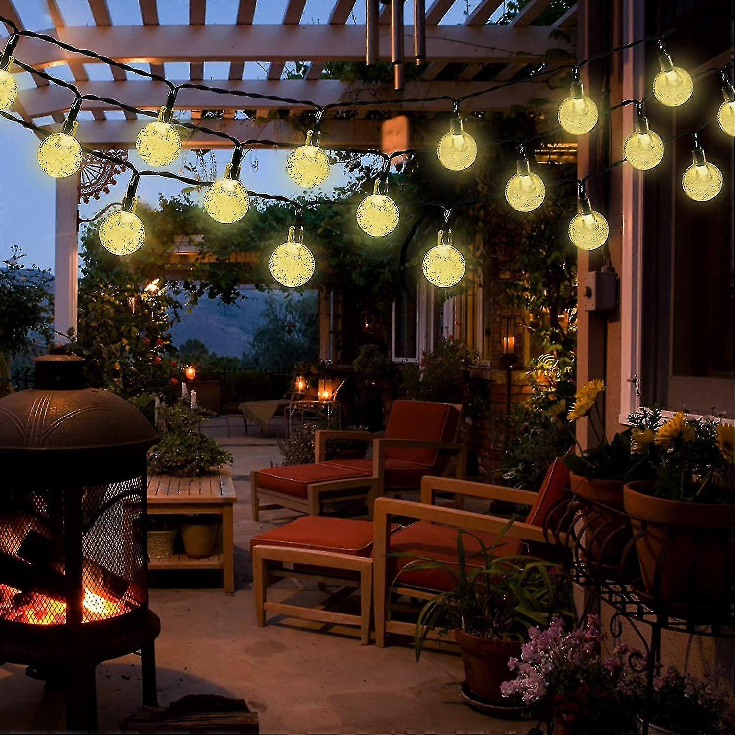 Solar Light String 7m 50 Led Warm White Crystal Ball - IP65 Waterproof - 8 Modes - Remote Control