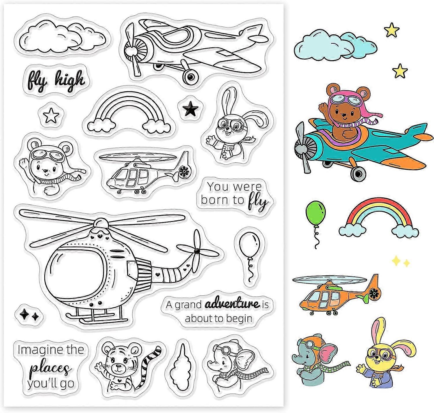 Helicopters and Cartoon Animals Silicone Clear Stamps with Rabbit Bear Cloud Shape