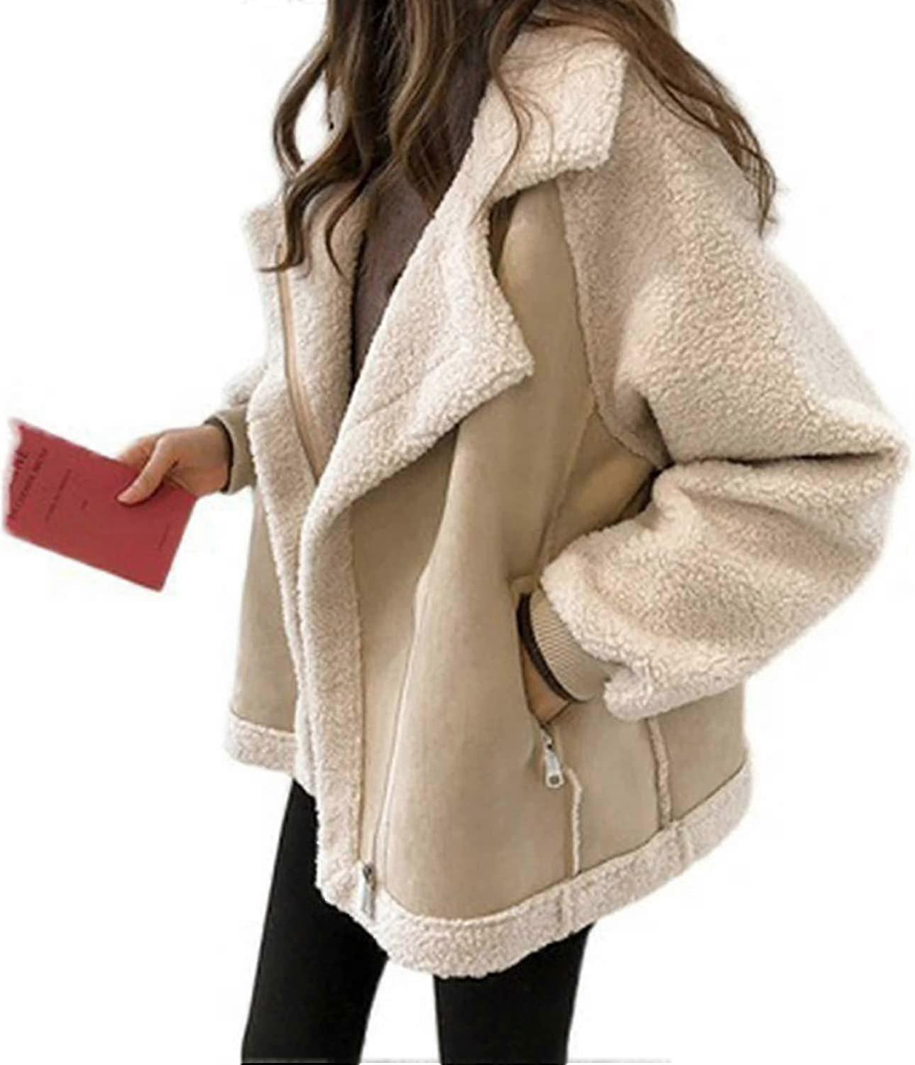 المرأة الصوف معطف عارضة مريحة قصيرة Lambswool راكب الدراجة النارية سترة فو معطف الفرو