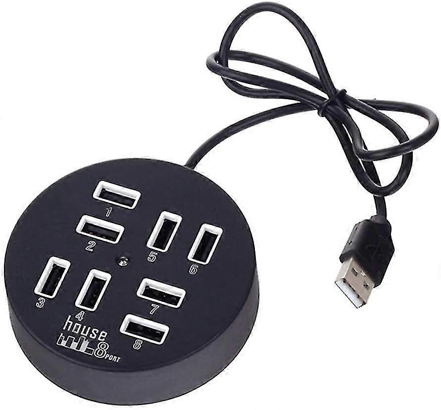 8-port Box Multi-data Transfer Usb 2.0 Hub Round Multi-port Distributor Adapter (black)