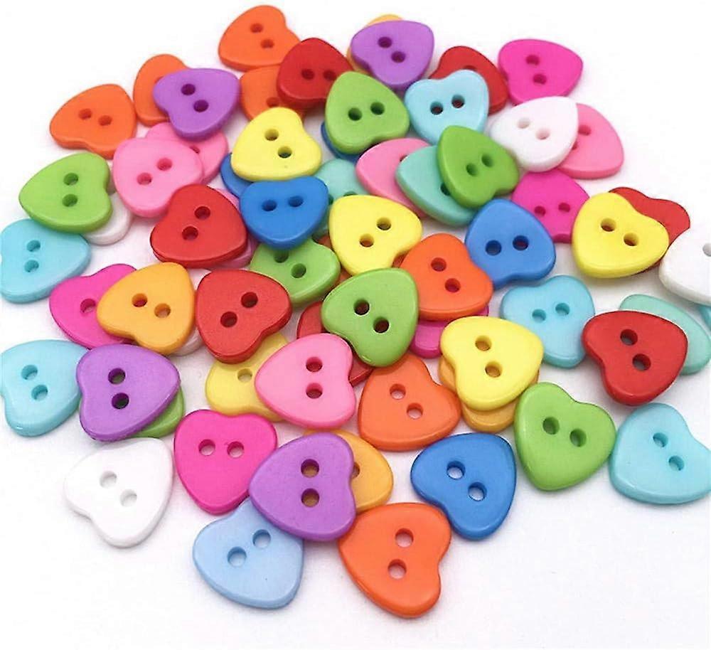 100 2-hole button heart shaped buttons (random color), resin sewn buttons used for sewing mixed buttons DIY process project decoration knitted clothin