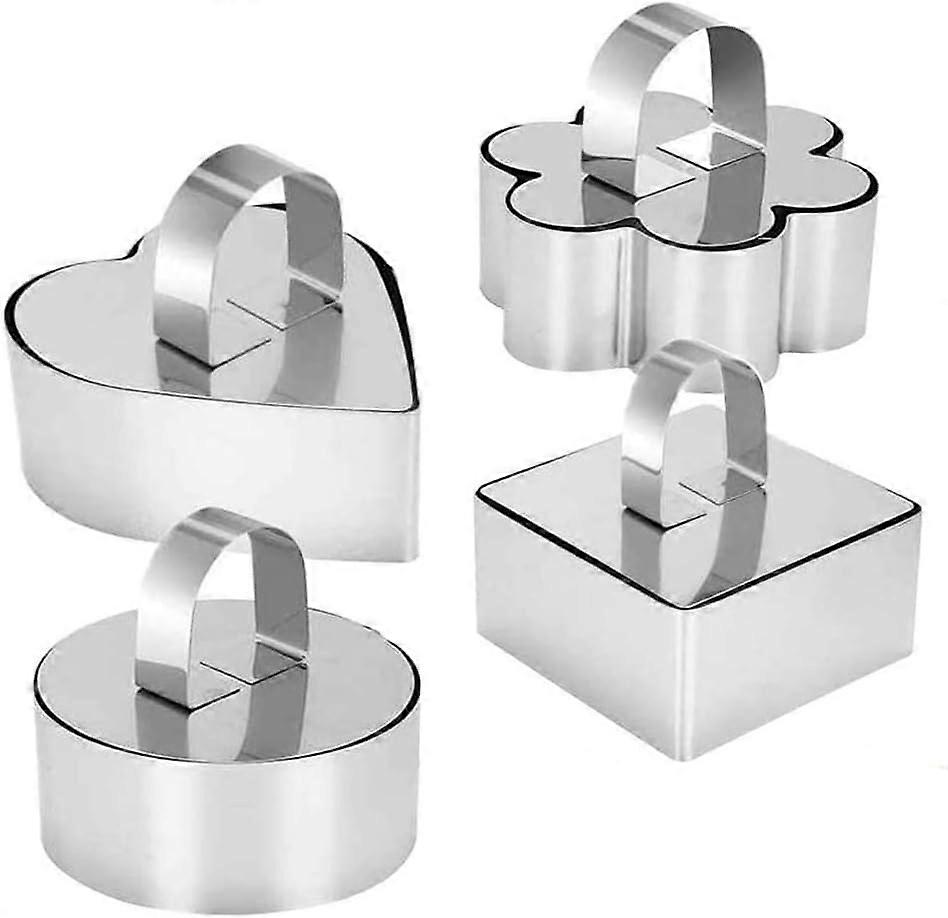 Cookie Cutters,Presentation Circles,Set of 4 Round Cookie Cutters With Pusher Made Of High Quality Stainless Steel