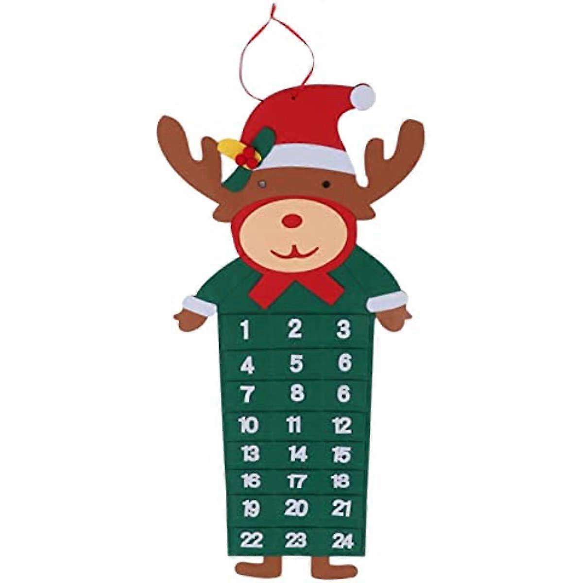 Felt Christmas Advent Calendar 24 Days Pockets Washable Wall Hanging Countdown Calendar Decoration(Elk)
