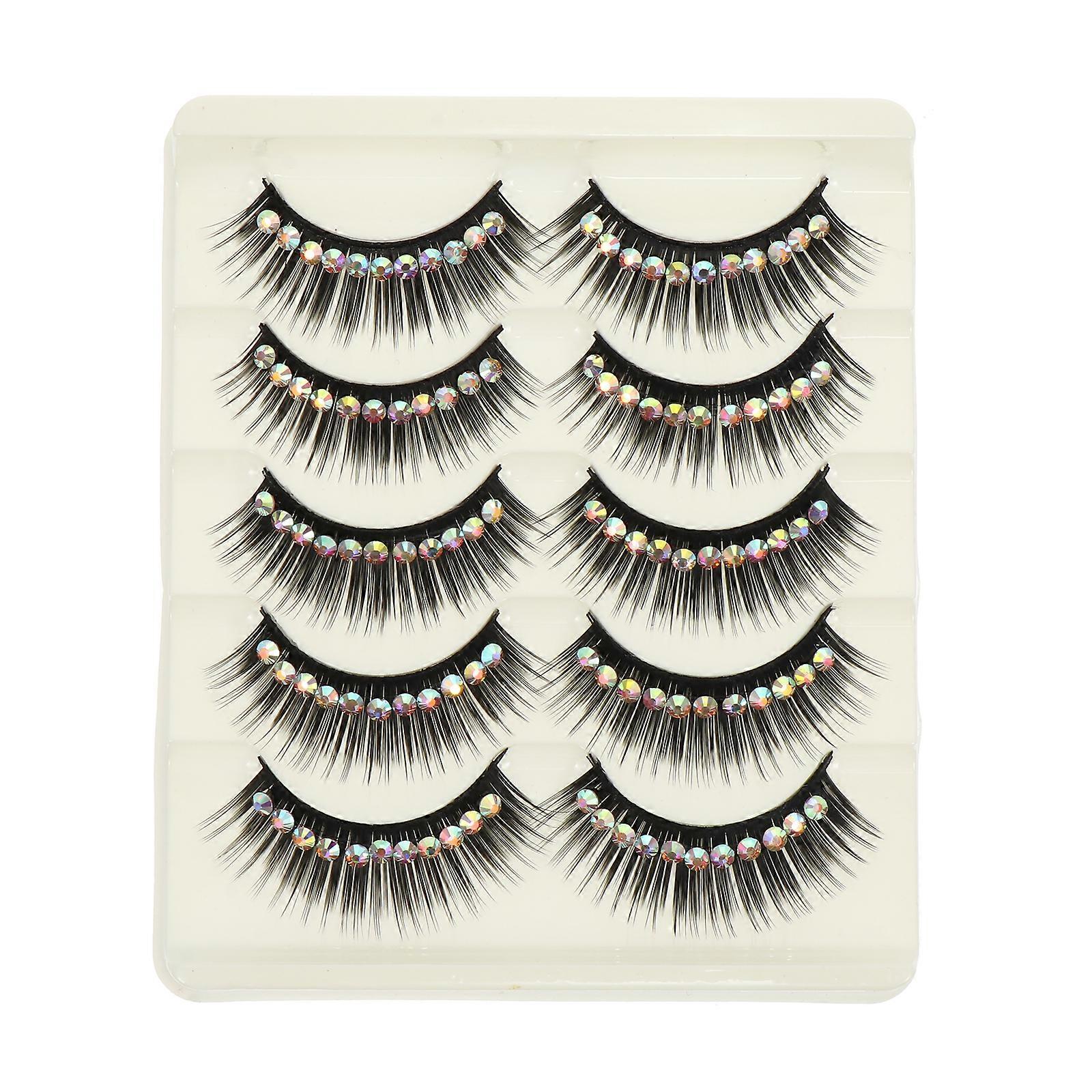 5 Pairs of Thick Exaggerated False Eyelashes with Diamond for Performance