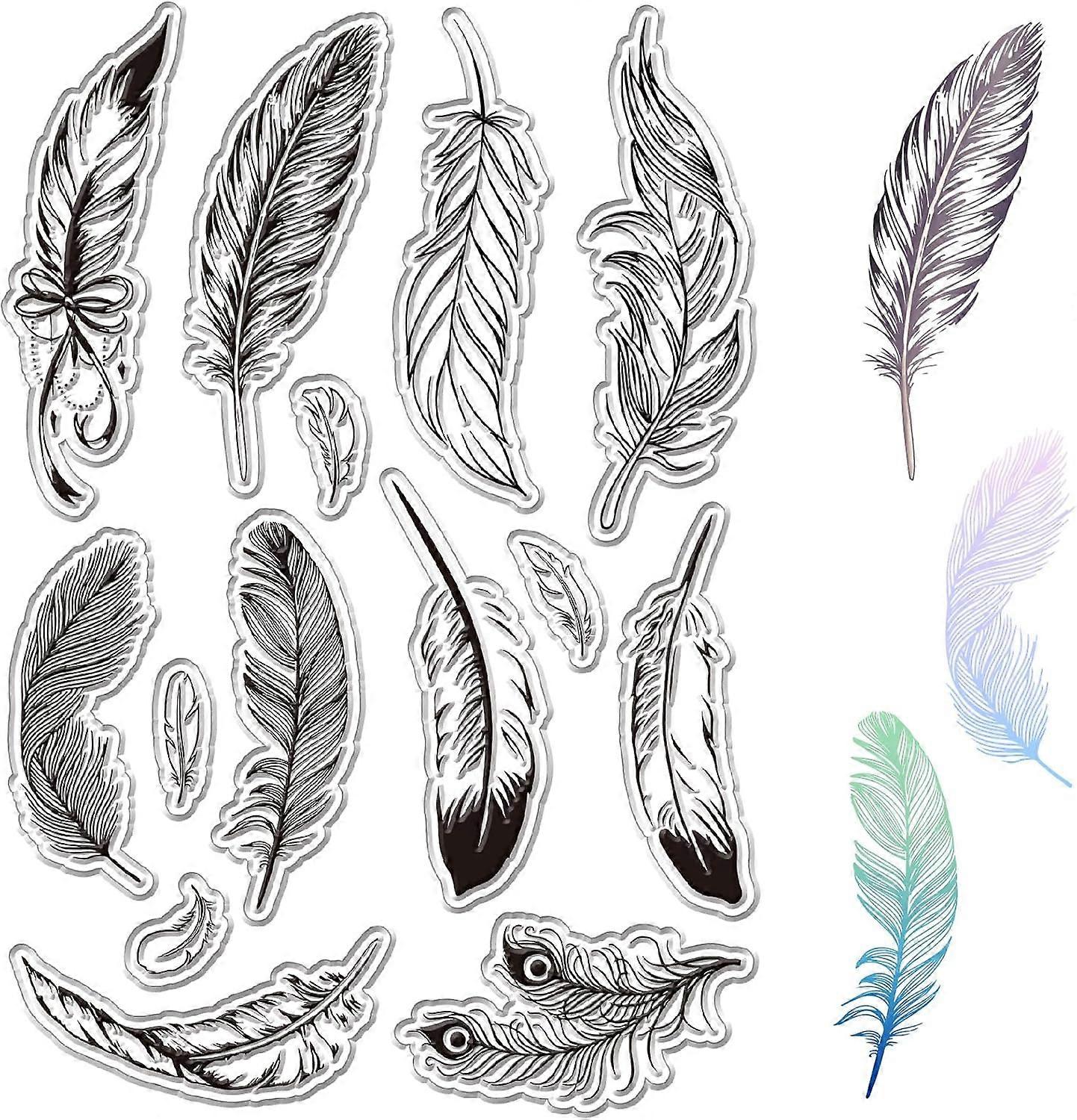 Feathers Clear Stamps Peacock Feather Reusable Retro Transparent Silicone Stamp Seals for Scrapbooking Photo Album Decorative Journaling Card Making D
