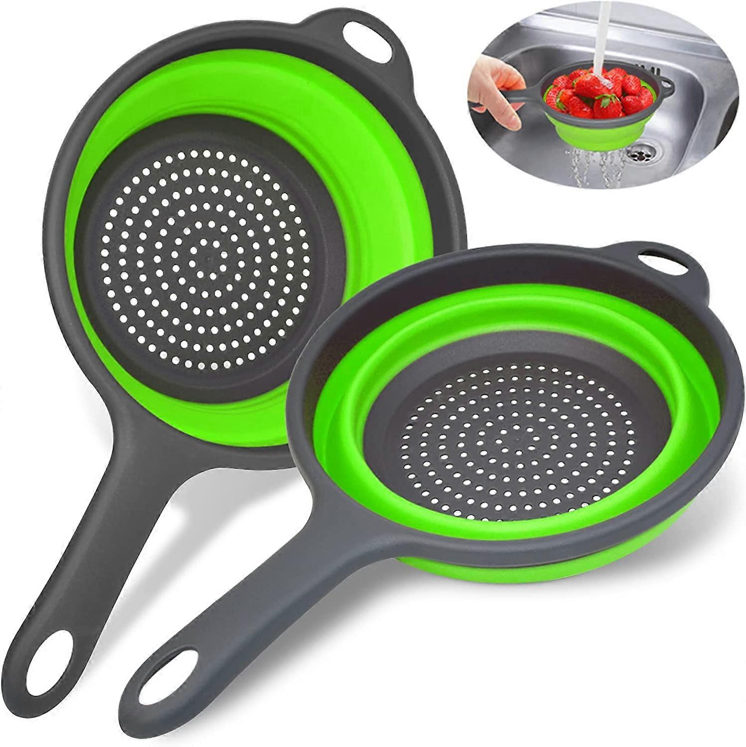 Collapsible Colander Strainer with Handle 2 Pack Extendable Strainers and Colanders Set,2 Quart Round Silicone Strainer