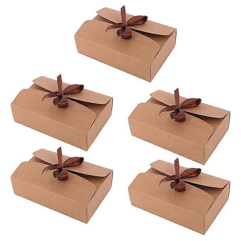 5 Pcs Packing Box Multi-use Solid Color Kraft Paper Foldable Moon Cake Biscuit Case Cookie Holder for Party