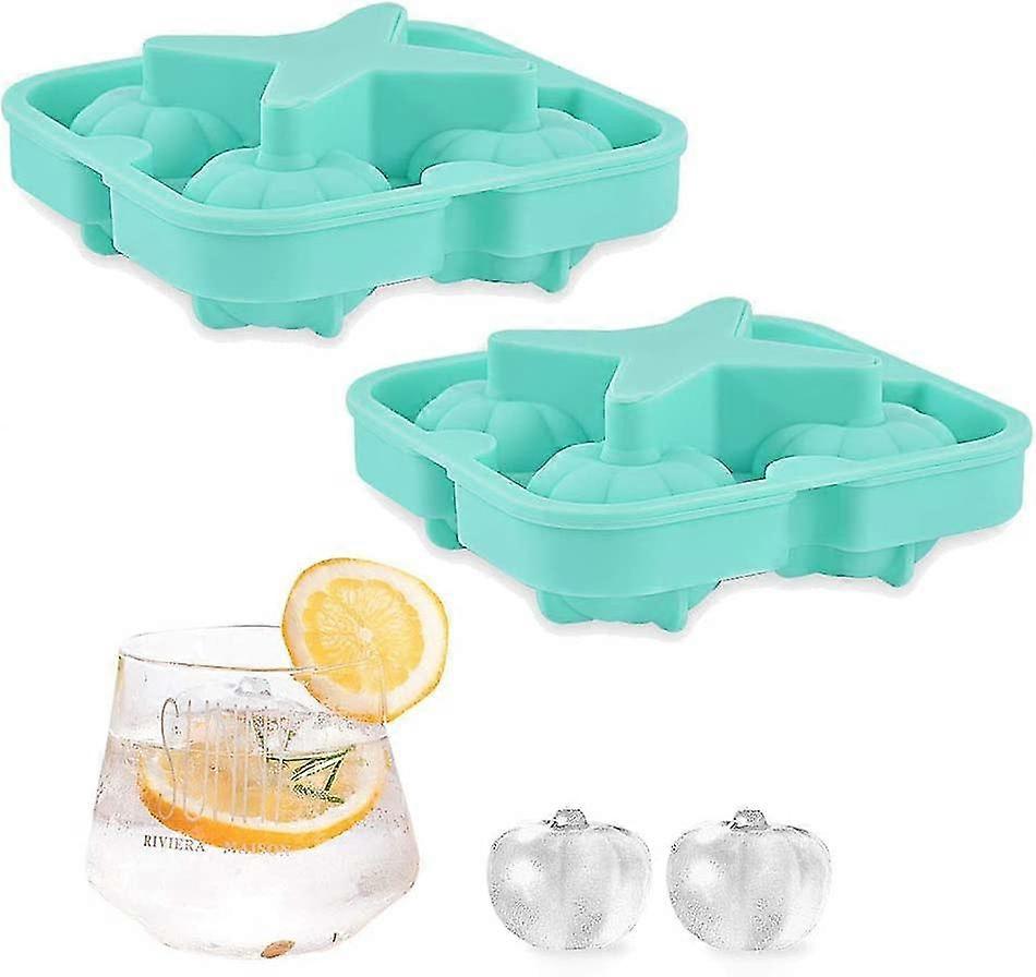 2pcs Silicone Ice Cube Tray With Ice Cube Lid, Ice Cube Mold For Whiskey, Water Drinks, Cola And Cocktails 4 Pumpkins + 1 Five-pointed Star (blue)