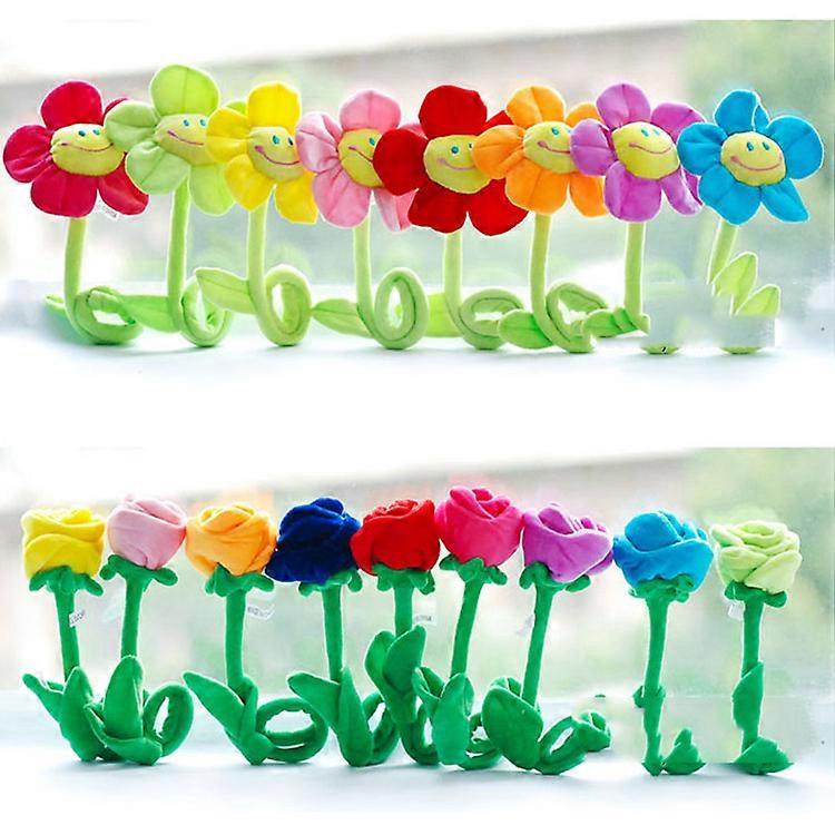 8pcs Stuffed Plush Toy Bendable Stems Durable Sunflower/Rose With Happy Smile