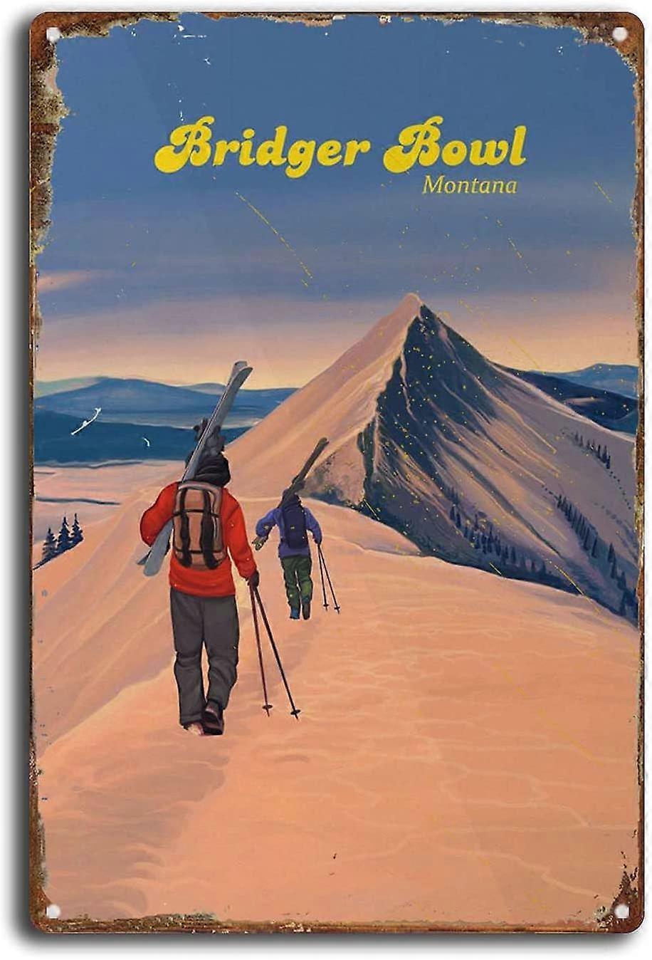 שלט פח אתר הסקי ברידג'ר בול מונטנה ארה"ב ברידג'ר ריינג' קישוט קיר הבית 12x16 אינץ '