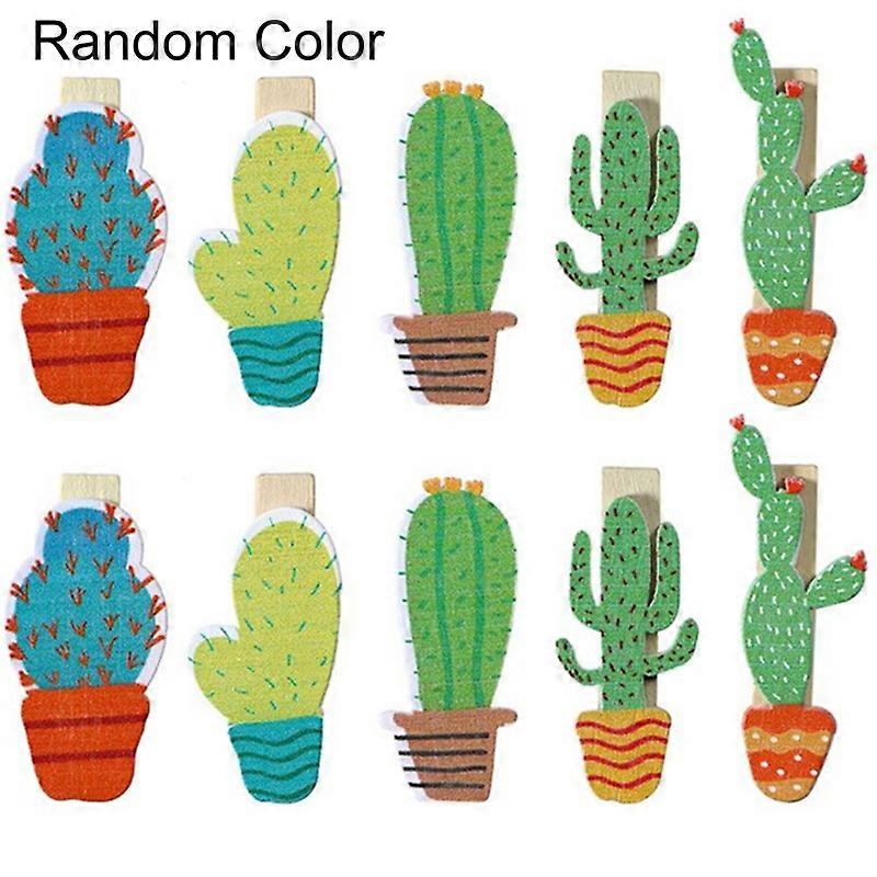 10Pcs Cactus Mignon En Bois DIY Papier Photo Clip Porte-Carte Mural Décoration Intérieure + Corde JIKAIX