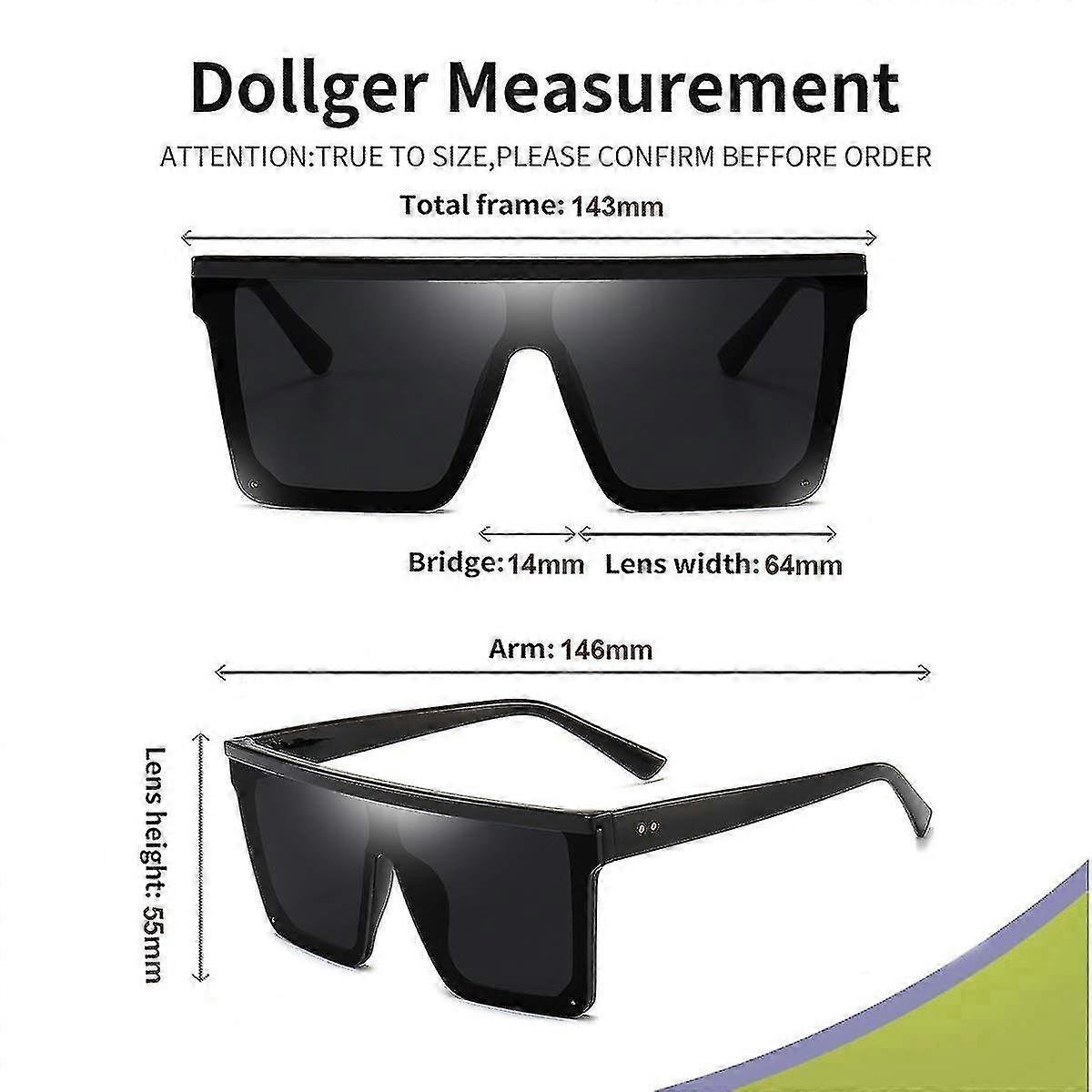 Square Oversized Sunglasses For Women Men Fashion Flat Top Big Frame Shadesblack Frame/black Lens