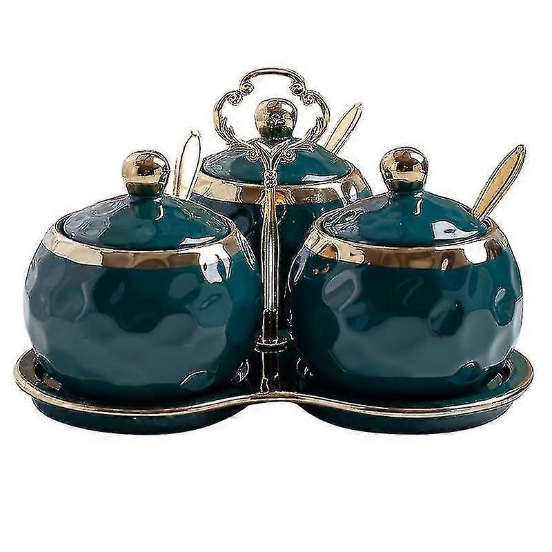Condiment Spice Jars Set With Holder Bottle Ceramic Salt Sugar Tea Container Storage Jar (vert)