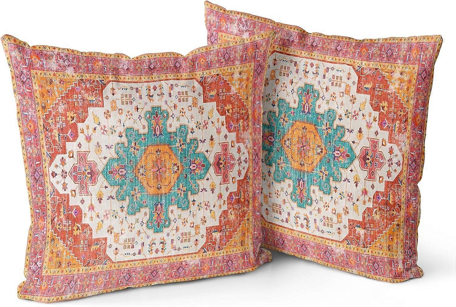 Orange Boho Throw Pillow Covers Set of 2 Monaco Rug Persian Carpet Double Sided Pattern Cotton Soft Pillow Case Cushion Cover Pillowcase for Garden Co