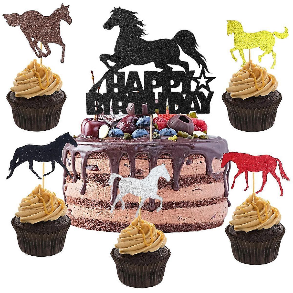 21pcs Horse Double Sided Glitter Birthday Cake Insert Plaque