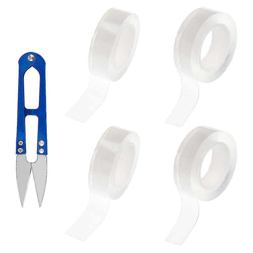 4 Rolls 2 Style Transparent Acrylic Double Sided Adhesive Tape with 1Pc Iron U Sewing Scissors Clippers Clear Tape: 1.9~2.9x0.1cm 2m/roll 2 rolls/styl