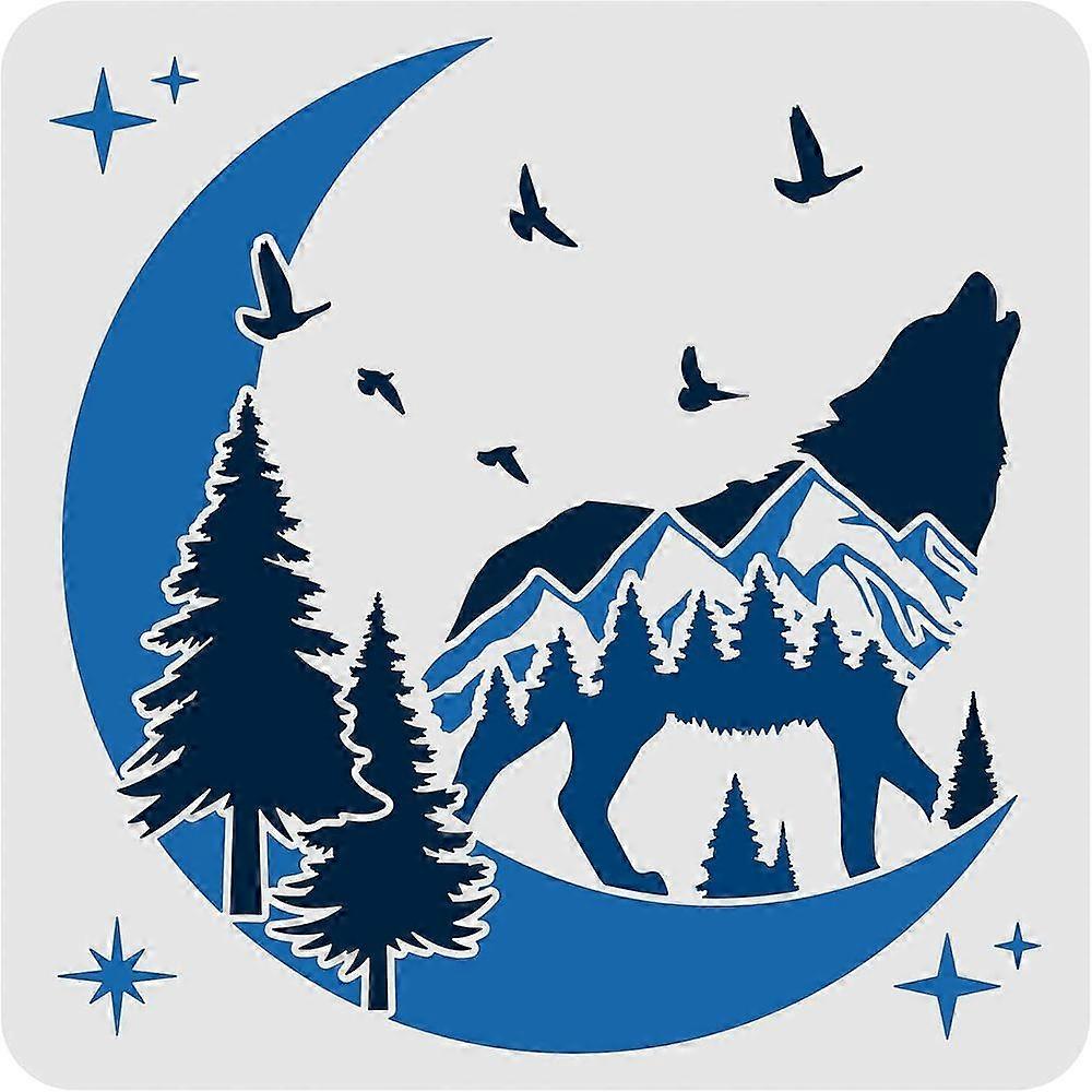 1pc Large Plastic Reusable Drawing Painting Stencils Templates for Painting on Scrapbook Fabric Tiles Floor Furniture Wood Square Wolf Pattern 300x300