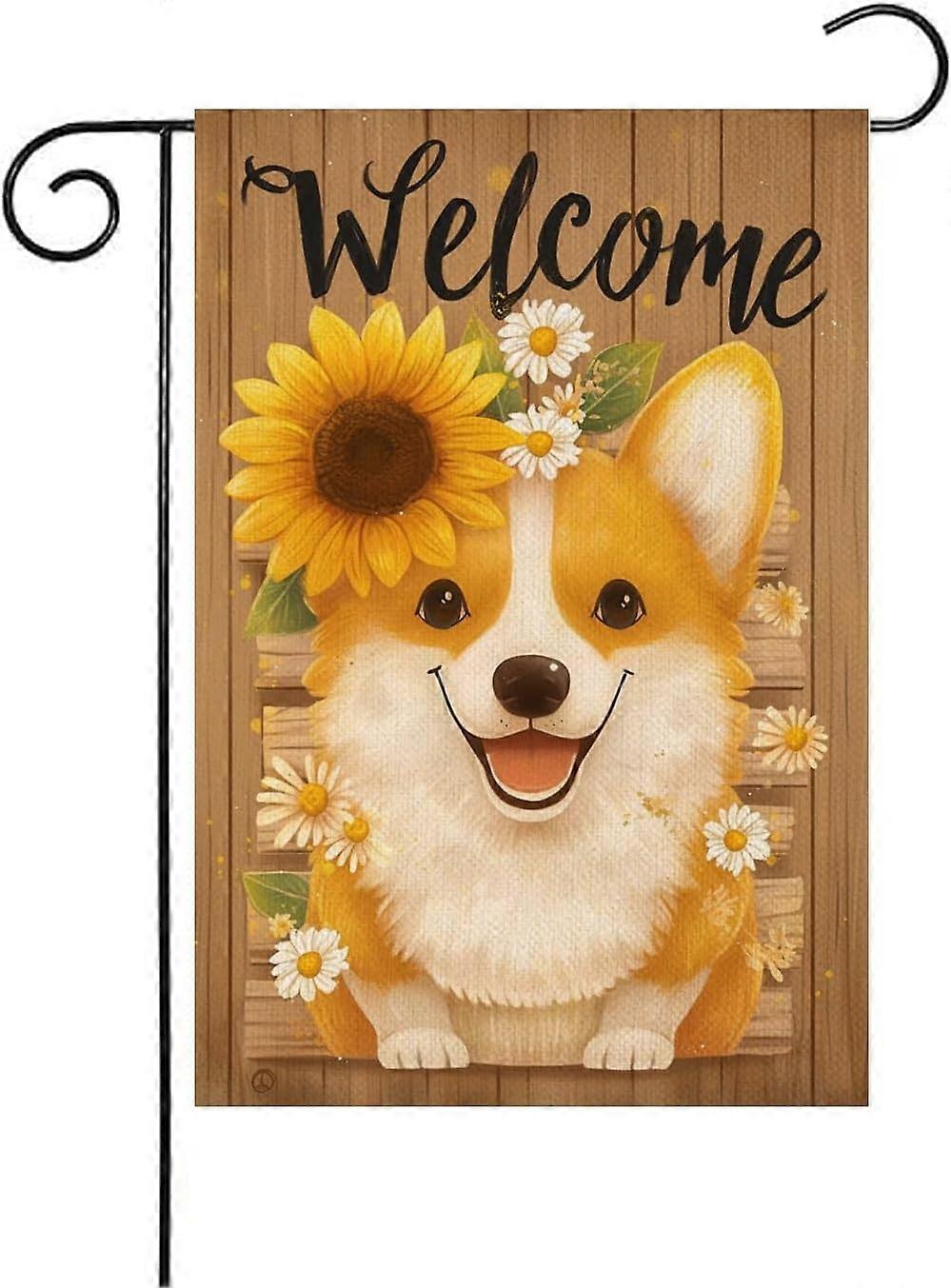 Bem-vindo Corgi Garden Flag Dupla Face 12 x 18 Polegadas Verão Girassol Margarida(5243)