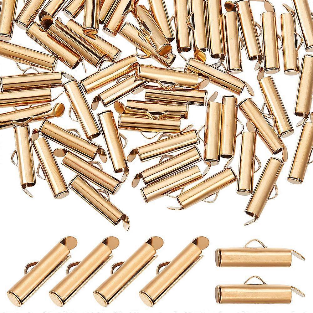 304 Stainless Steel Slide On End Clasp Tubes Slider End Caps Golden 6x16x4mm Hole: 3x1.5mm Inner Diameter: 3mm 60Pcs/box