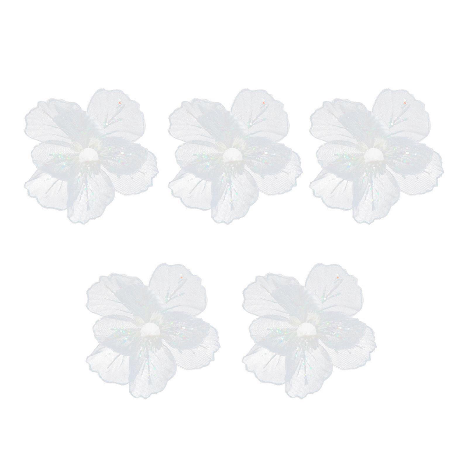 Home Christmas Embellishment with 5Pcs Sparkling Artificial Flowers Ornament for Tree and Event Decoration  White