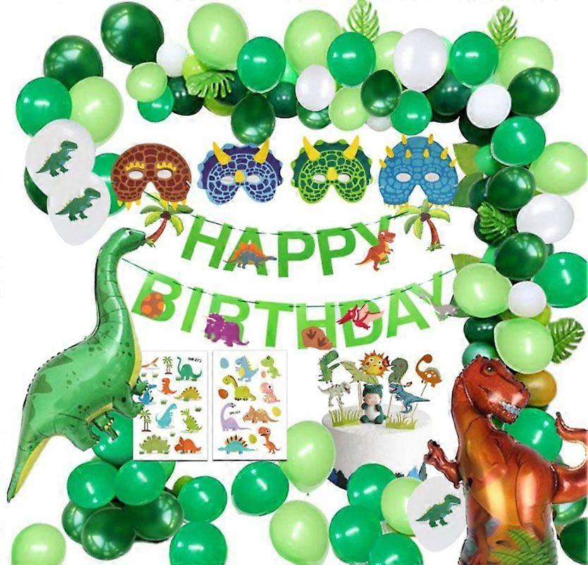 恐竜の誕生日の装飾セット、お誕生日おめでとうの花輪とケーキトッパー付きの大きな恐竜ホイルバルーン、恐竜パーティーの装飾用の紙吹雪バルーン