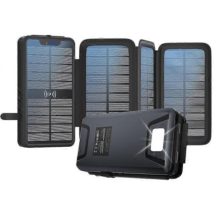 YD-820SW IP65 Waterproof 20000mAh 4 Solar Panels Wireless Charging Power Bank with Emergency Flashlight
