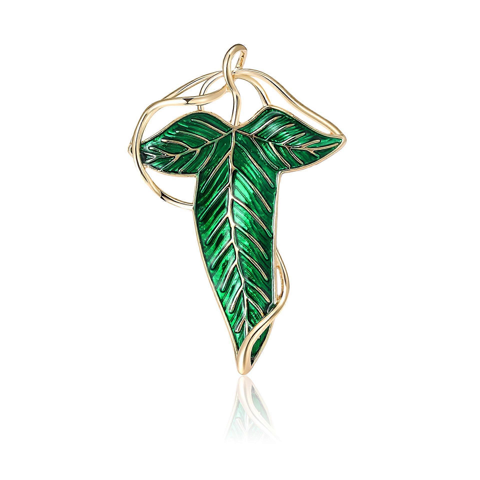 Elven Leaf Enamel Brooch - White Gold-Plated Cloak Clasp for Cosplay, Fantasy Costume Accessory, Lightweight Design