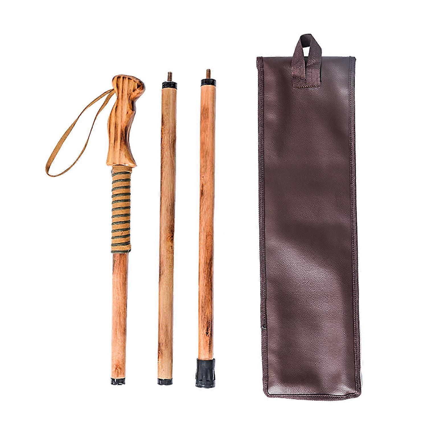 3 Piece Walking Cane with Removable Hardwood Pine Handle and Compass 55 Inch
