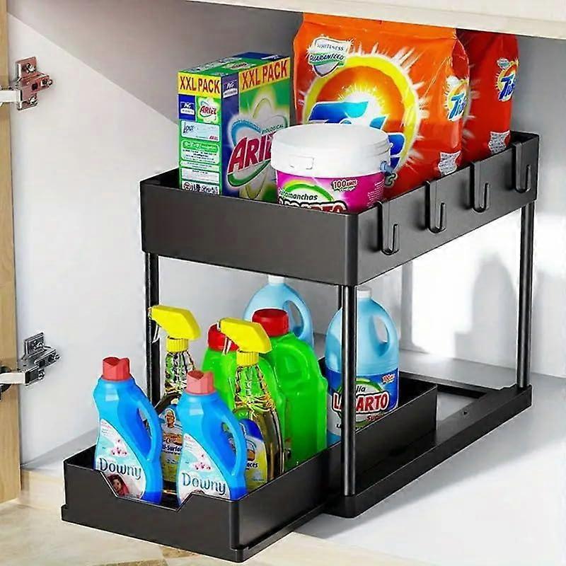 Multipurpose Under-Sink Organizer for Kitchen and Bathroom Storage, Adjustable, Durable Plastic, Fits Standard Cabinets