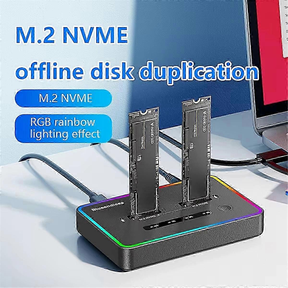 Dual-Bay M.2 NVME SSD Docking Station RGB USB C Type C OFFline Cloner Duplicator NVme PCIE Enclosure EU Plug