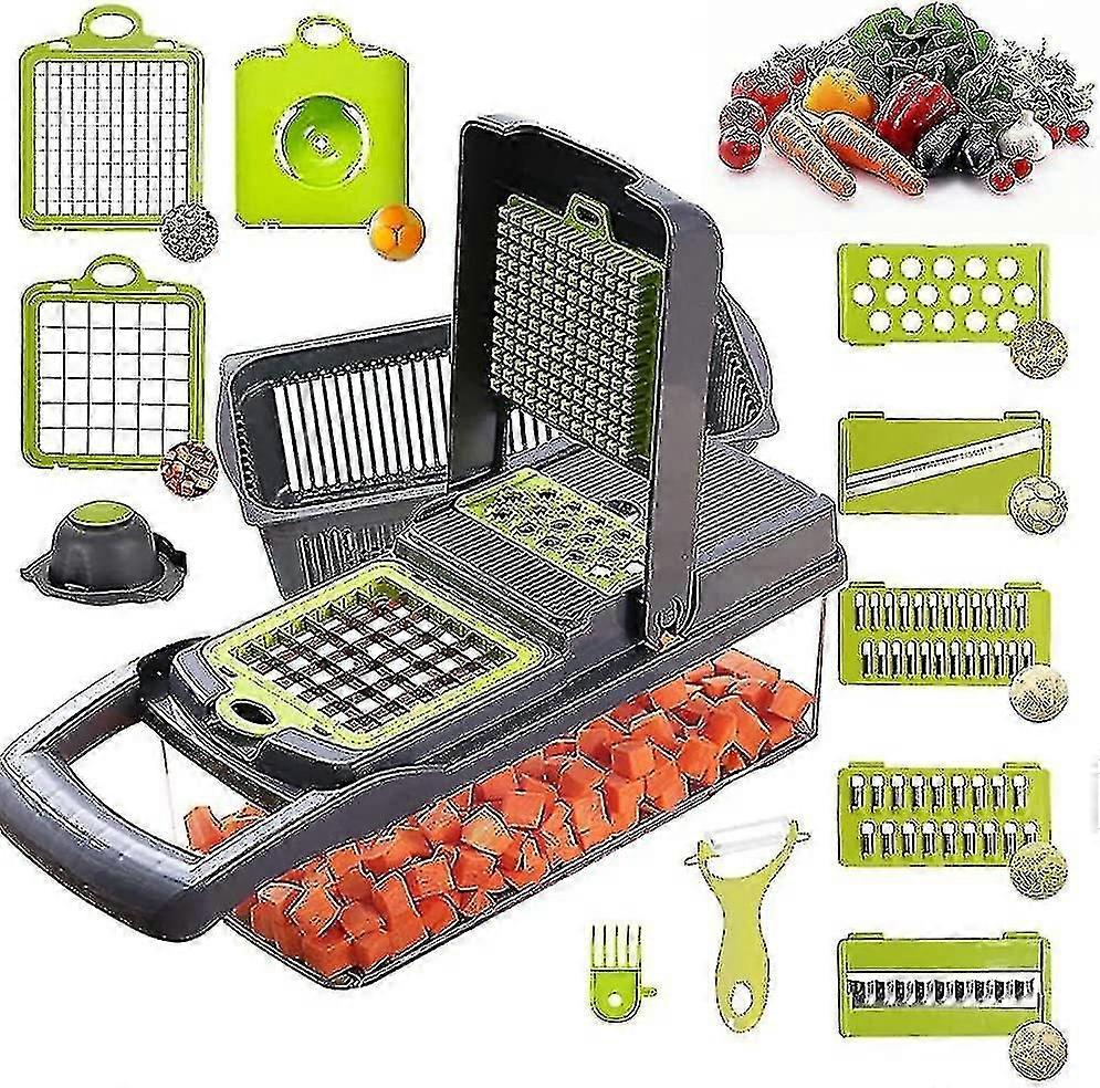 Alrens Vegetable Slicer With Stainless Steel Blades, 12 In 1 Multifunction Onion Chopper, Vegetable Slicer, Fruit Slicer, Onion Slicer For Slicing Fru