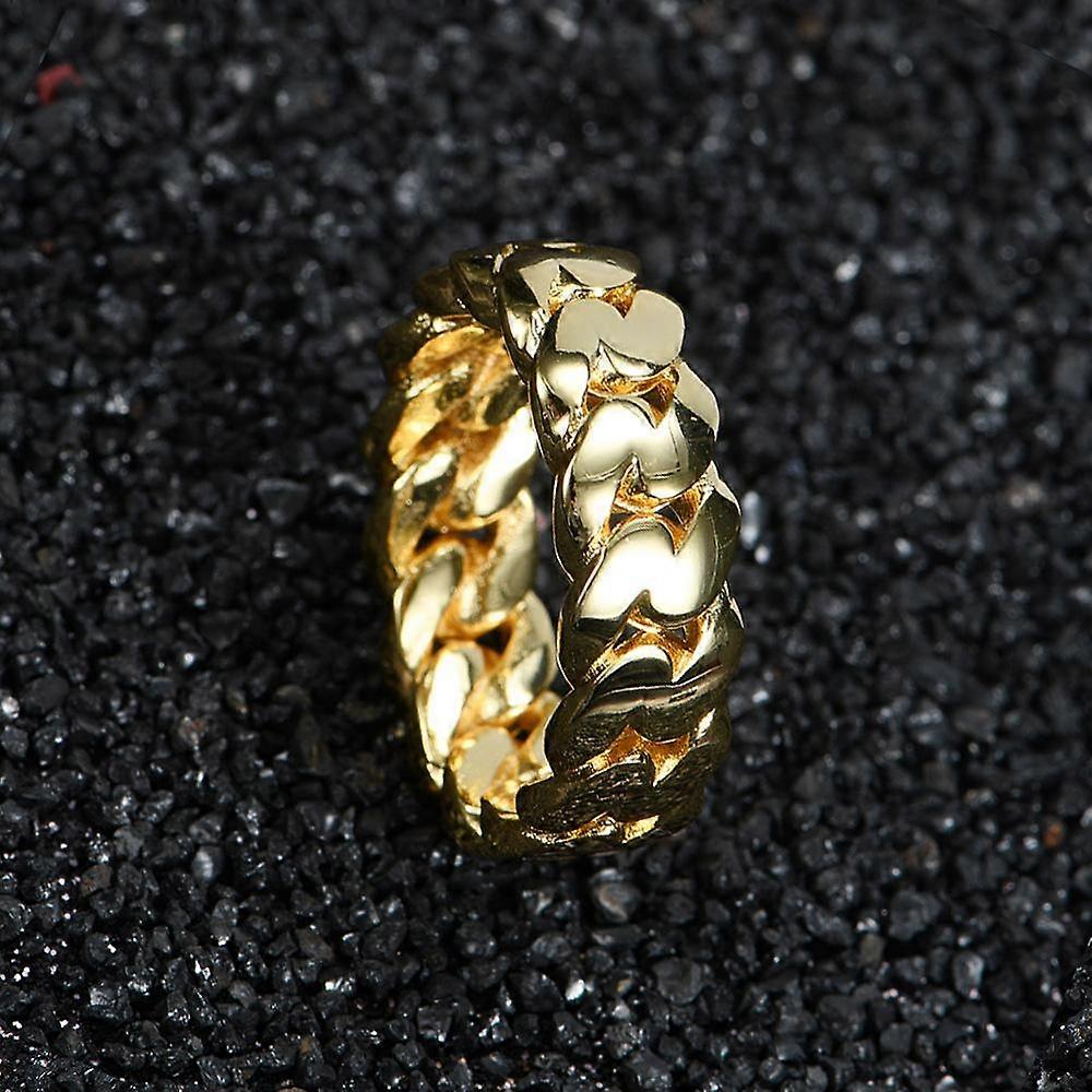 European and American Hip Hop Simple 8mm Smooth Cuban Chain Ring Electroplated Hiphop Men's Ring