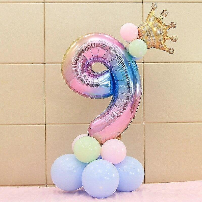 15Pcs/set DIY 0-9 Number Balloons Crown Number Foil Balloon Digit Balloon Birthday Party Decoration