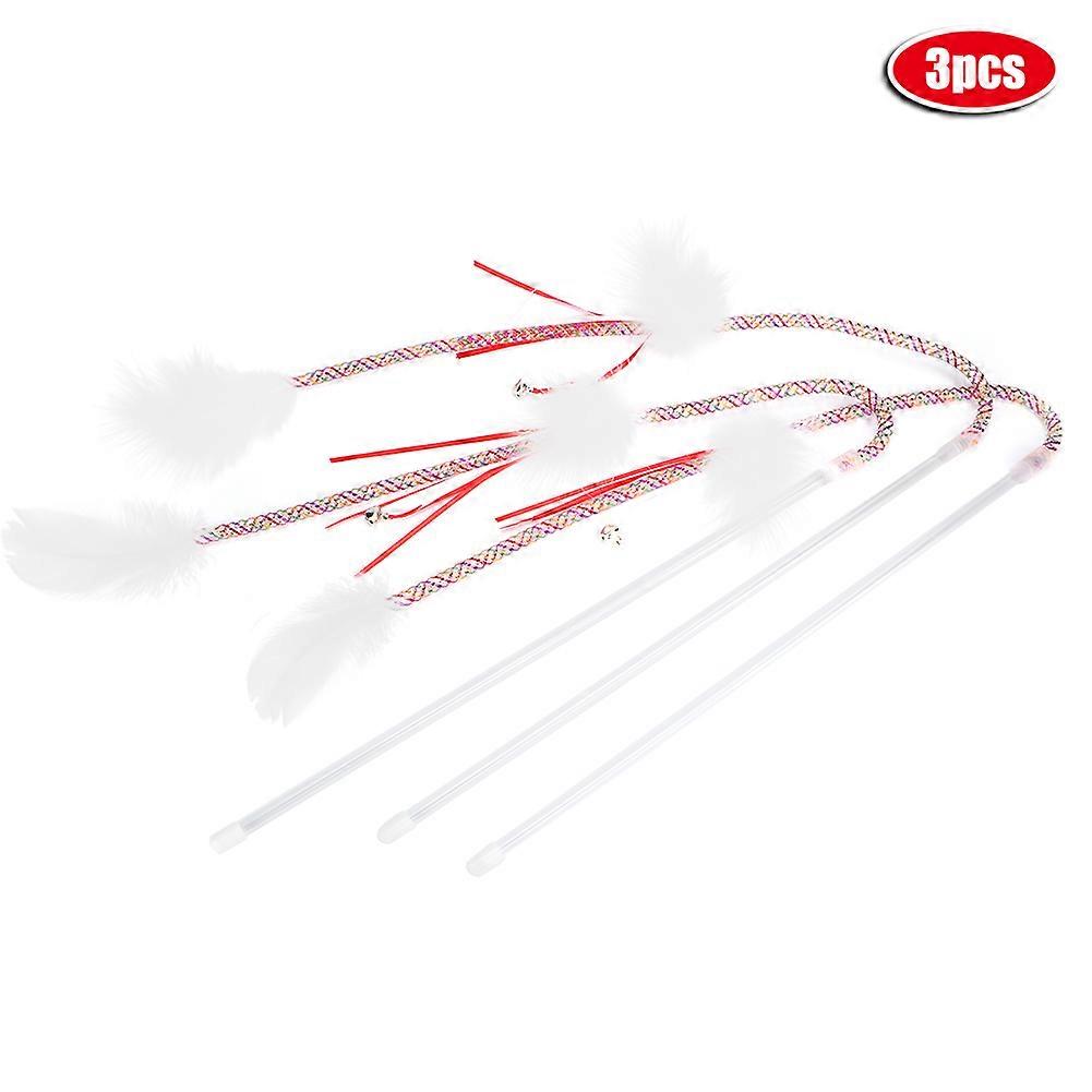 3PCS Colorful Feather Teaser Rods for Cats - Interactive Plush Cat Toys - Durable Extendable Wands with Colorful Feathers