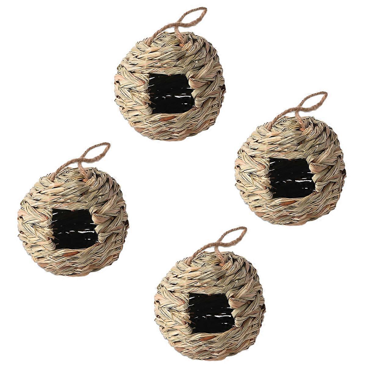 Woven Bird Hut For Garden Decoration, Comfortable Rest Place For Birds, Nature-Inspired Design, Easy To Hang On Trees Or Balconies (Set Of 4)