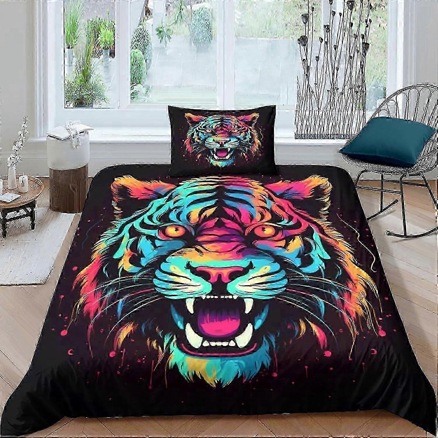 J2955 Lençóis Tiger 3D Impresso Capa de Edredão Microfibra Macio Colcha Covers Conjuntos de Cama com Fronha Easy Care Capa de Conforto Zíper Oculto para Ki