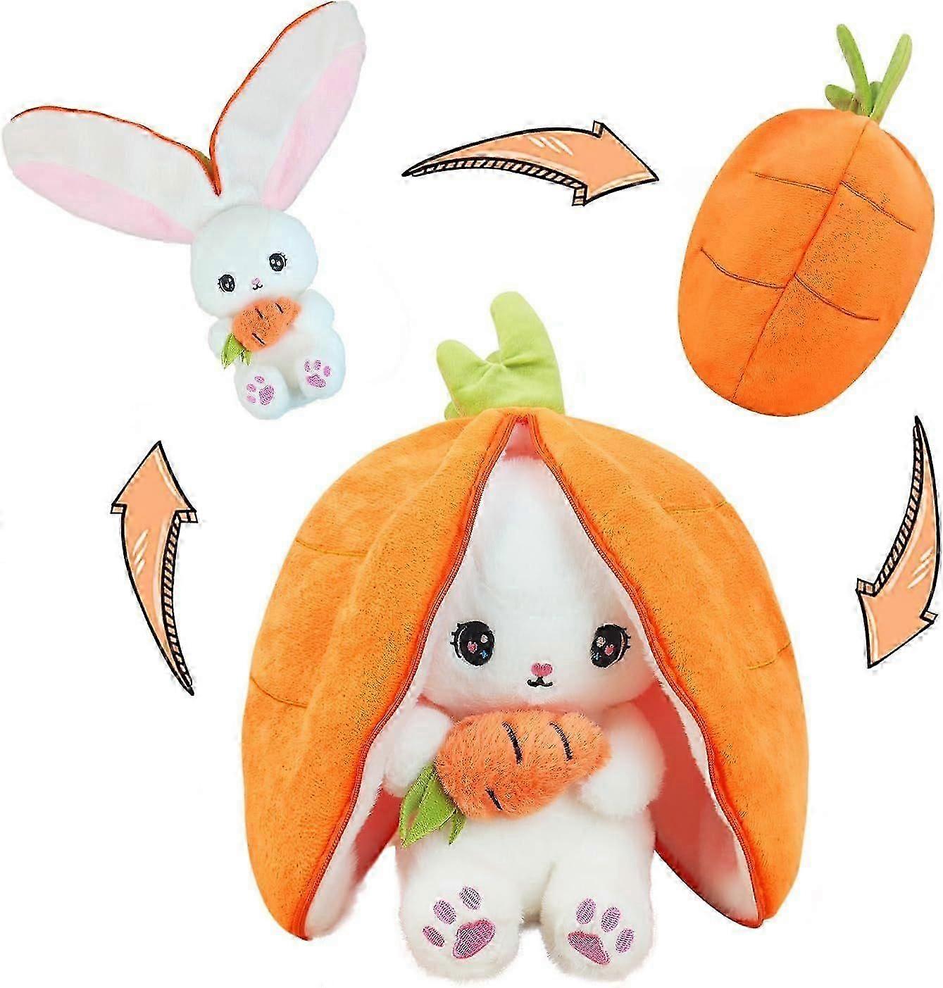 Bunny Stuffed Animal Reversible Cuddle Bunny Stuffed Pillow, Strawberry Bunny Transformed Rabbit Plush Zipper, 25cm Cute Kawaii Rabbit Toys for Kids