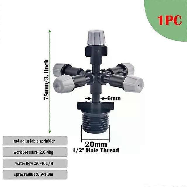 1/2 Inch Adapter Connector 5-way Garden Sprinklers Adjustable Misting Atomizing Irrigation 1-10Pcs