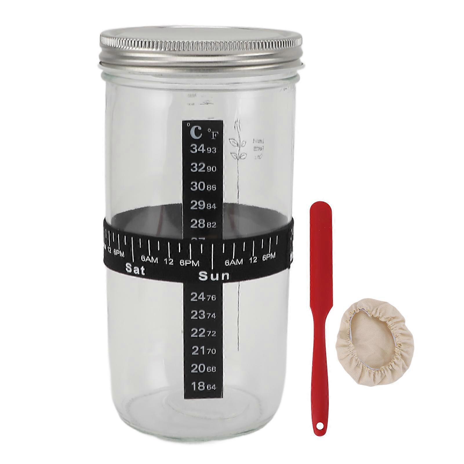 Sourdough Bread Starter Kit, 960ml Glass Jar with Lid, Date, Thermometer, Silicone Scraper, Bread Making Supplies