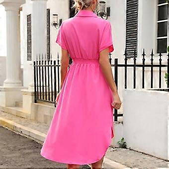 Womens Button Down Shirtdresses Casual Summer Short Sleeve Shirt Dresses  Roll Short Dress with Belt Summer Midi Dress rose Red XL | Fruugo SE