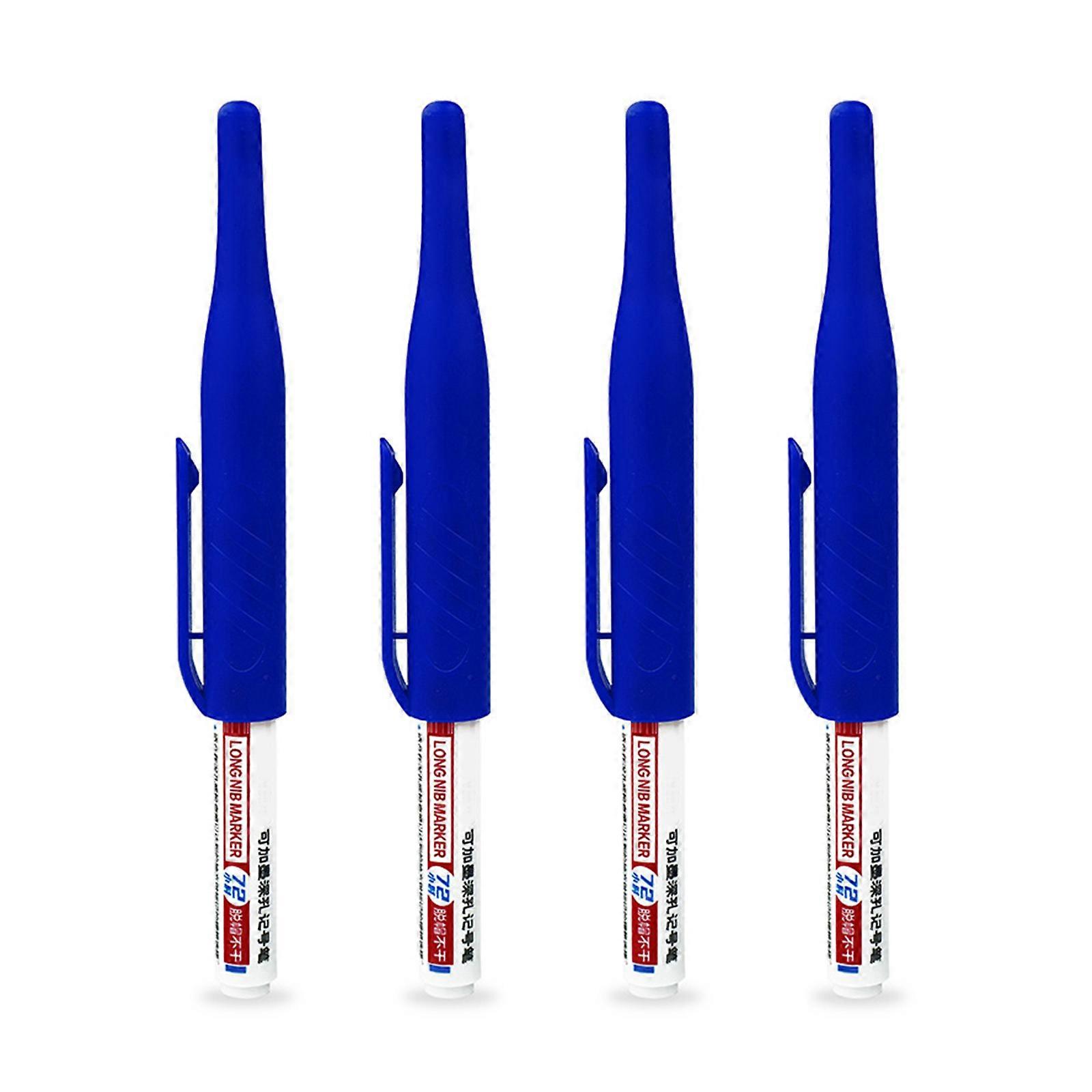 4x/Set Waterproof Deep Hole Marker Pens Multi-purpose Deep Reach Markers 32mm Long Nose Marker for Carpenters-Builders Blue
