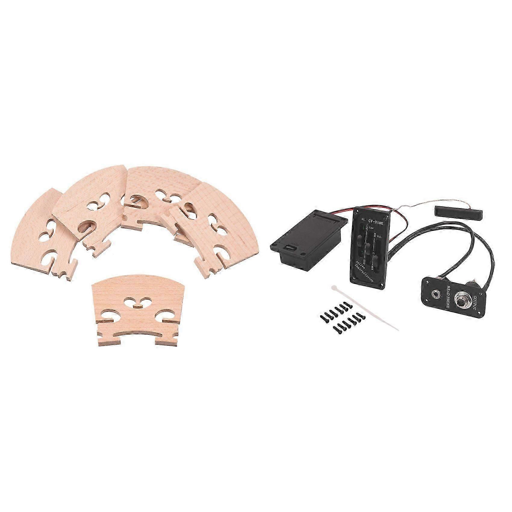 5x Maple 4/4 Full Size Violin Bridge Qin Code & 1x Electric Violin Pickup Piezo Preamp Accessory wi