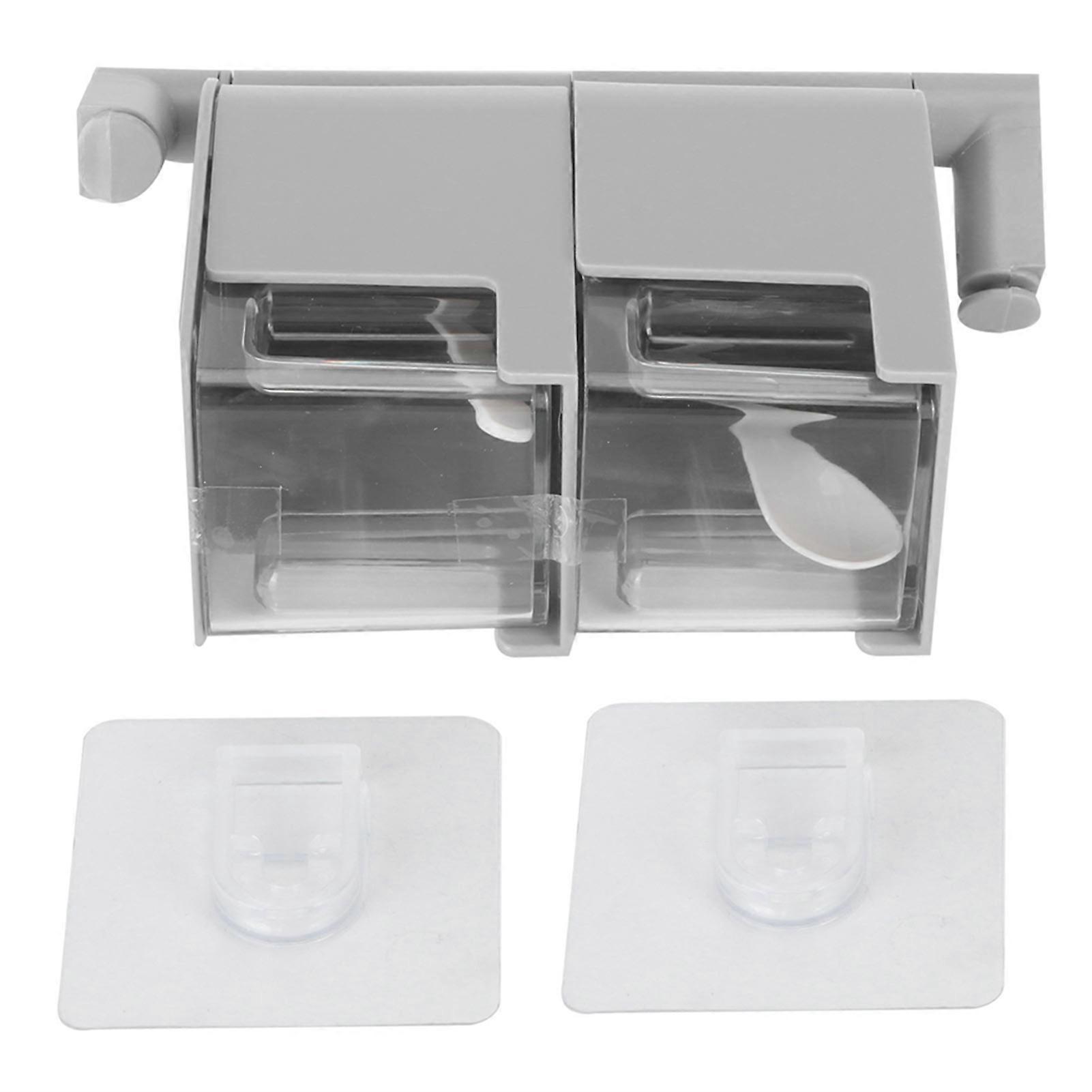 NoPunching WallMounted Seasoning Box Rotatable 2Layer Drawer Type Box for Kitchen(Gray )