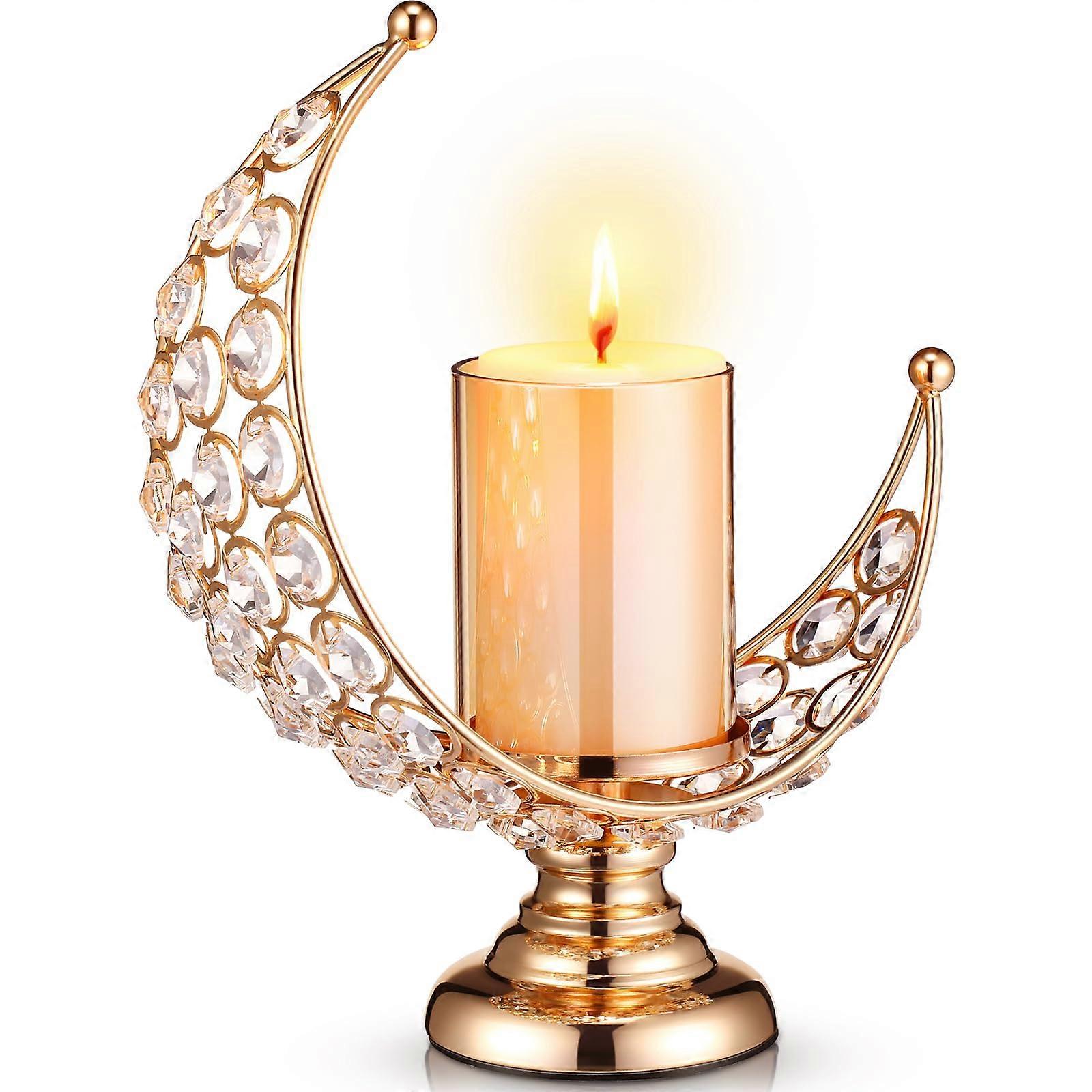 Moon Shaped Crystal Pillar Candle Holder for Tables Eid Al-adha Decorations